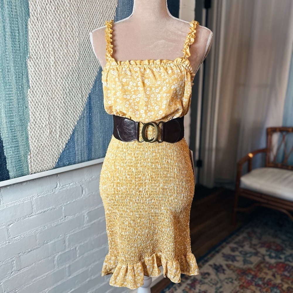 NWT Almost Famous Yellow Floral Ruched Dress